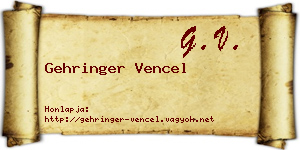 Gehringer Vencel névjegykártya